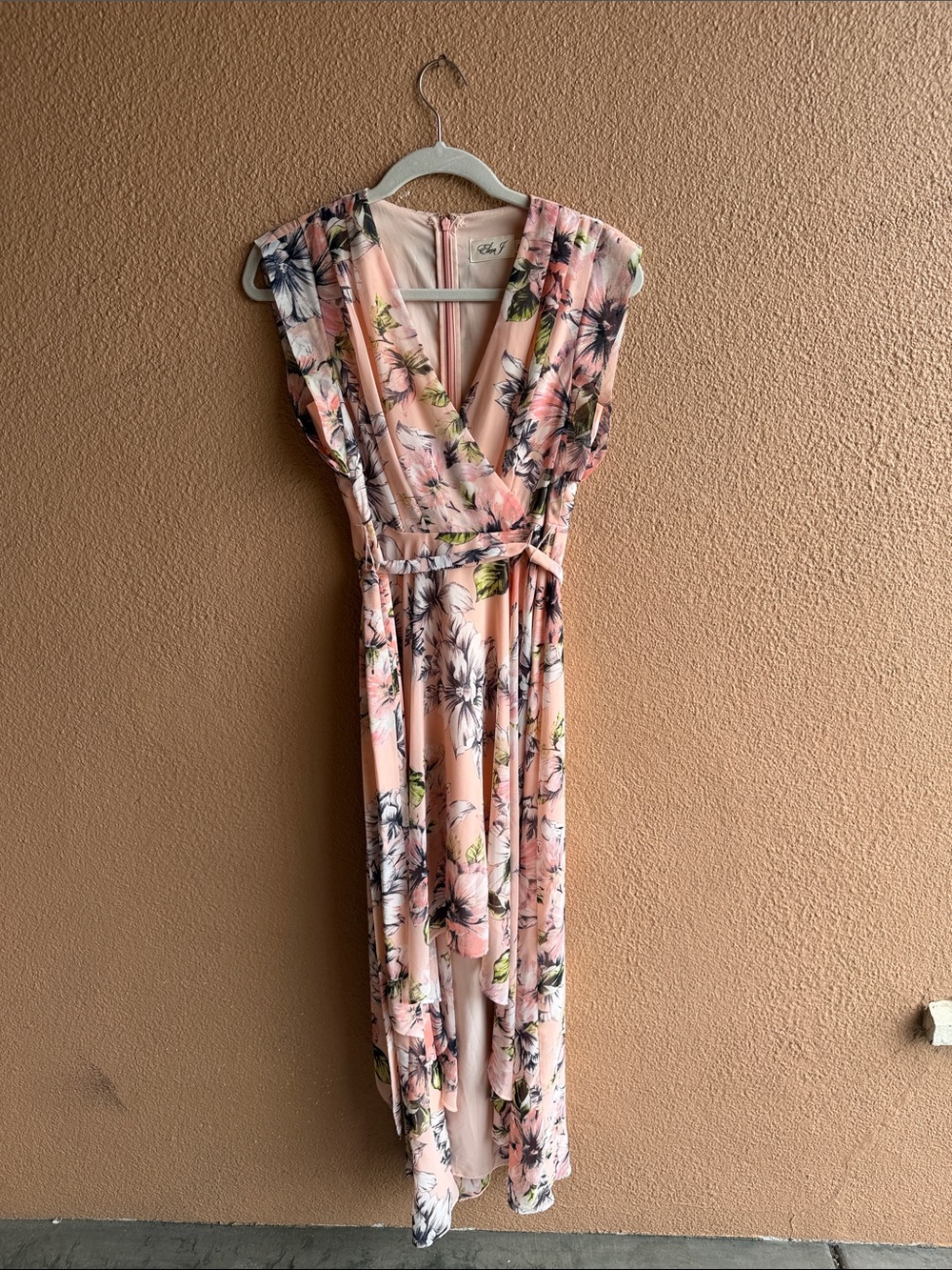 Eliza J Peach Floral High-Low Wrap Dress